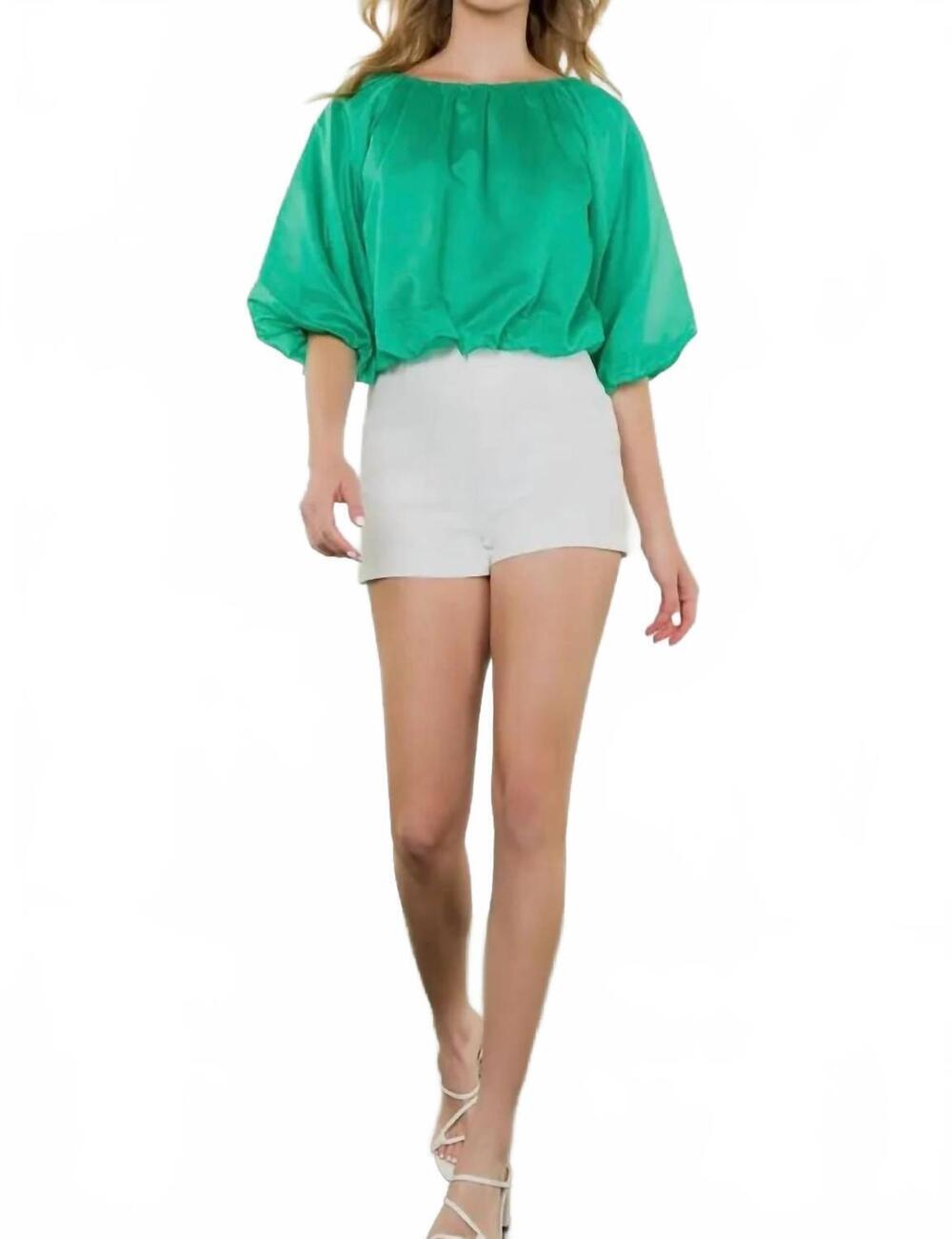 NEW THML women's puff sleeve flowy blouse in green